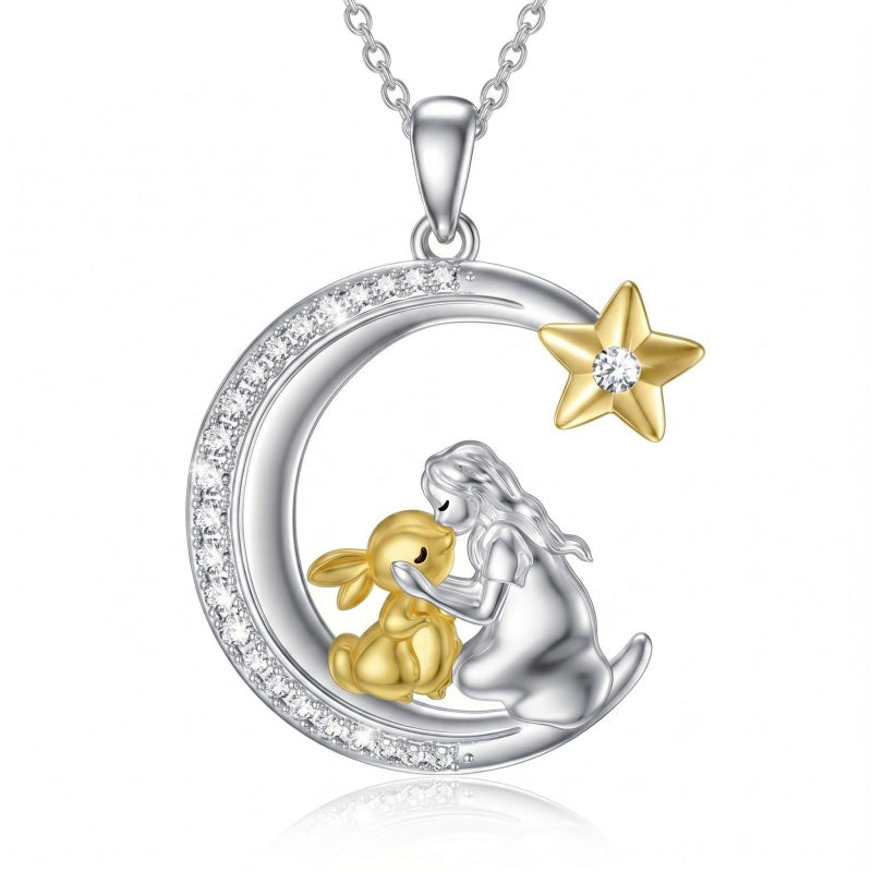 Sterling Silver Bunny Girl Pendant Necklace With Engraved Always in My Heart