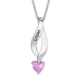 Sterling Silver Personalized  Birthstone Engraved Pendant Necklace for Women