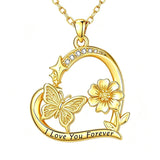 10K 14K 18K  Gold Cubic Zirconia Heart Shaped Bee Butterfly Dragonfly  Necklace Engraved with  I Love Your Forever