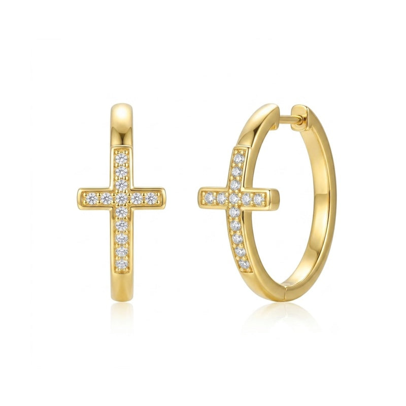 14K Gold Plated Cross Hoop Earrings  for Women Birthday Mothers Day Christmas Jewelry Gift