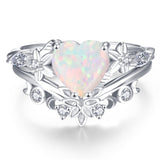 Sterling Silver 10K 14K 18K Gold Heart Moss Agate Opal Cubic Zirconia Promise Rings For Women