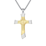 14K Gold Plated Two Tone Cross Pendant Necklace Christian Jewelry Religious Gift