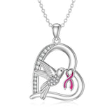 Sterling Silver Cubic Zircon Hummingbird Cancer Awareness Pendant Necklace Gifts for Women