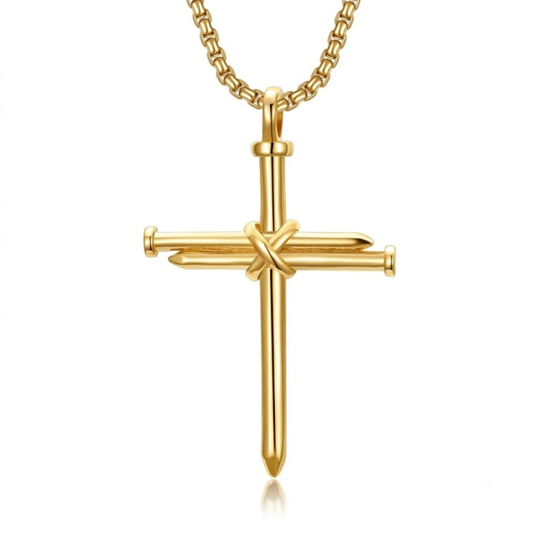 14K Gold Plated Cross Pendant Necklace for Men Religious Jewelry Christian Gift