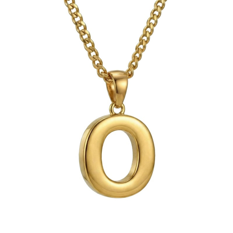 Initial Pendant Necklace 14K Gold Plated with Cuban Chain