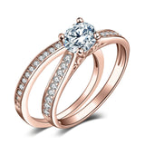 14K Gold Plated 1CT Cubic Zirconia  Wedding Eternity Band Engagement Ring Set for Women