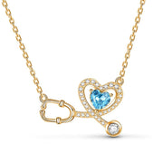 10K 14K 18K Gold Birthstone Stethoscope Pendant Necklace