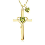 14K Gold Plated Birthstone Rose Cross Necklace for Women Faith Jewelry Gift