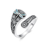 Sterling Silver Turquoise Hummingbird Butterfly Sunflower Adjustable Spoon Ring