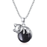 Sterling Silver Turquoise Larimar Labradorite Moss Agate Blue Sandstone  Cat Pendant Necklace
