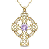 14K Gold Plated Birthstone Celtic Knotwork Cross Necklace for Women