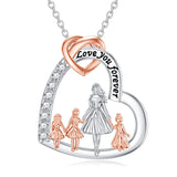 Sterling Silver Mother and 2/3/4 Daughter Heart Pendant Necklace Engraved with Love You Forever