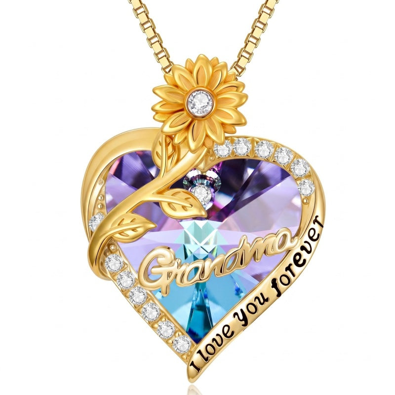 14K Gold Plated Heart Crystal Rose Mom  Sister Daughter Pendant Necklace for Woman