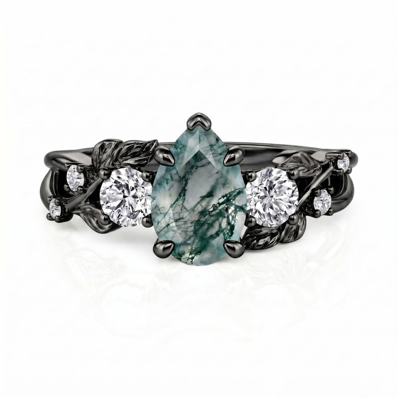 Sterling Silver 10K 14K 18K Gold 1-4CT Moss Agate Engagement Ring Promise Ring