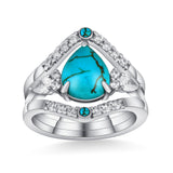 Sterling Silver Genuine Turquoise Engagement Wedding Ring Set for Women