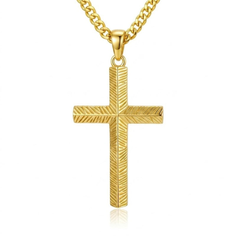 Cross Pendant Necklace for Men 14K Gold Plated Minimalist Christian Jewelry Religious Gift