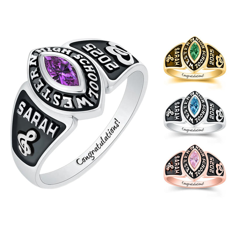 Sterling Silver Personalized Birthstone  Engraved Graduation Ring for Class of 2026