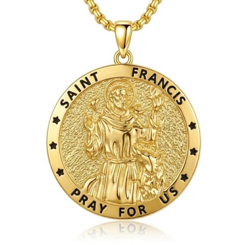14K Gold Plated Saint Medal Christian  Pendant Necklace for Men