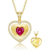 14K Gold  Plated Reversible Heart Birthstone Necklace with Zodiac Engraved Back Gifts for Women