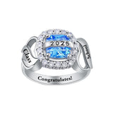 Sterling Silver Personalized Birthstone Engraved Class Ring for Women Gift for Students