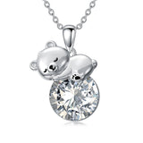 Sterling Silver Birthstone Teddy Bear Pendant Necklace Christmas Gifts for Women Children