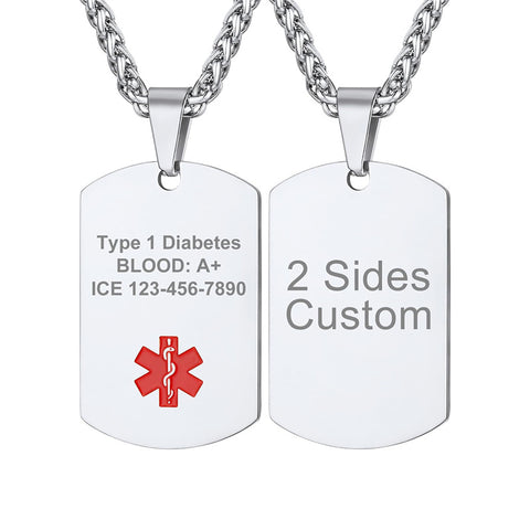 Stainless Steel Supcare Customized Engraved Medical Alert Medical Alert Necklace Necklace