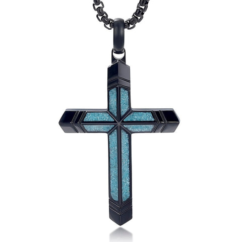 14K Gold Plated Turquoise Malachite Cross Necklace for Men Christianity Cross Jewelry