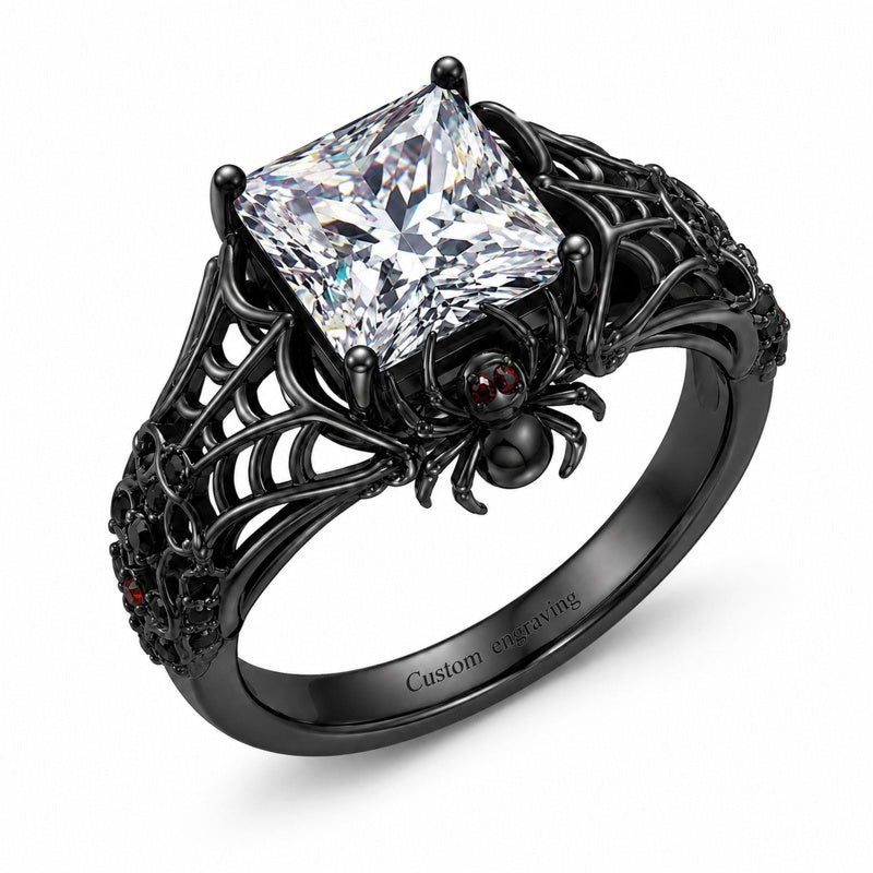 Sterling Silver 10K 14K 18K Gold Moissanite Gothic Black  Engagement Wedding Ring  for Women Halloween Gift