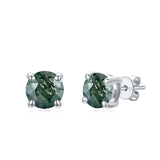 Sterling Silver Natural Moss Agate Stud Earrings