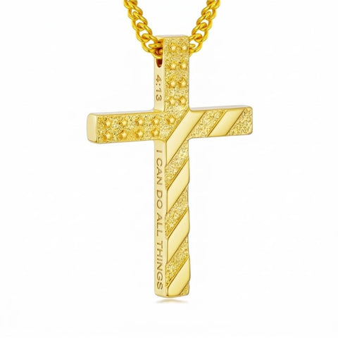 Bible Verse 14K Gold Plated American Flag Cross Necklace for Men