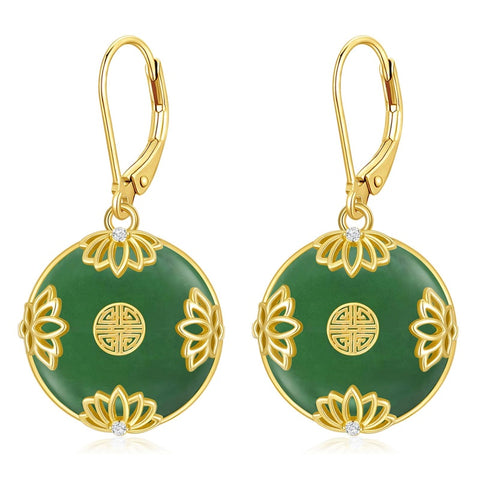 14K Gold Plated Natural Jade  Earrings for Women Good Fortune Jewelry Birthday Mother's Day Gifts