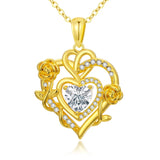 Heart Rose Pendant Necklace for Women  14K Gold Plated Mothers Day  Anniversary Birthday Gift