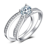 14K Gold Plated 1CT Cubic Zirconia  Wedding Eternity Band Engagement Ring Set for Women