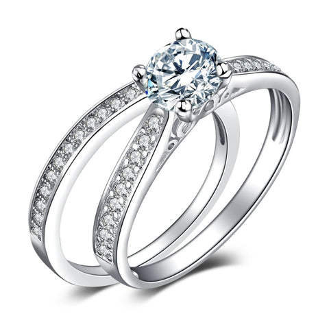14K Gold Plated 1CT Cubic Zirconia  Wedding Eternity Band Engagement Ring Set for Women