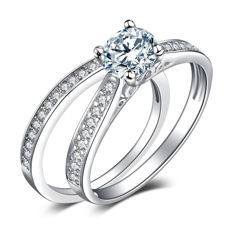 14K Gold Plated 1CT Cubic Zirconia  Wedding Eternity Band Engagement Ring Set for Women