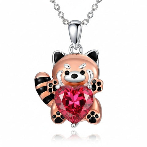 Sterling Silver Birthstone Red Panda Pendant Necklace for Women Birthstone Christmas Birthday  Gifts