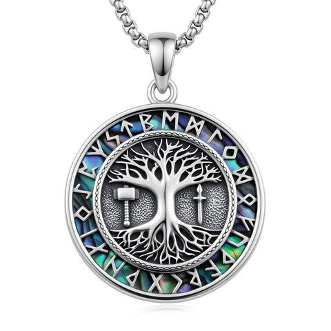 Sterling Silver Peace Sign Coexist Peace Symbol Pirate Tree of Life Thor's Hammer Wolf Raven Viking Series Necklace