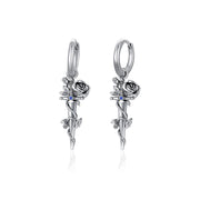 Sterling Silver Rose Sword Hoop Earrings