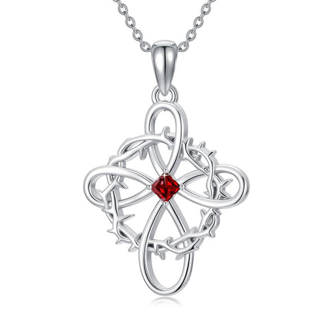 Sterling Silver 12 Birthstones Twisted Cross Necklace for Women