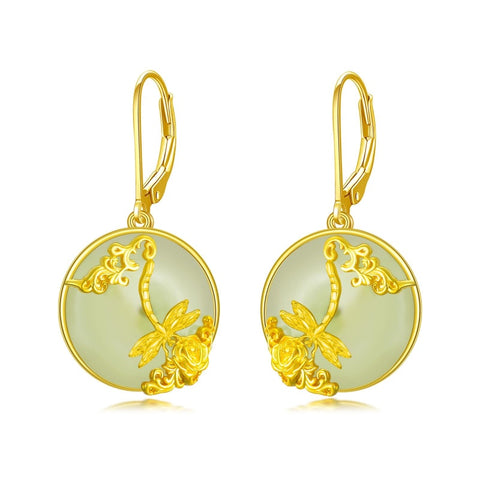 14K Gold Plated Natural Jade  Earrings for Women Good Fortune Jewelry Birthday Mother's Day Gifts