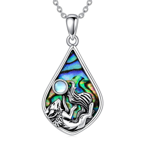 Sterling Silver Abalone Shell Moonstone Fox Pendant Necklace