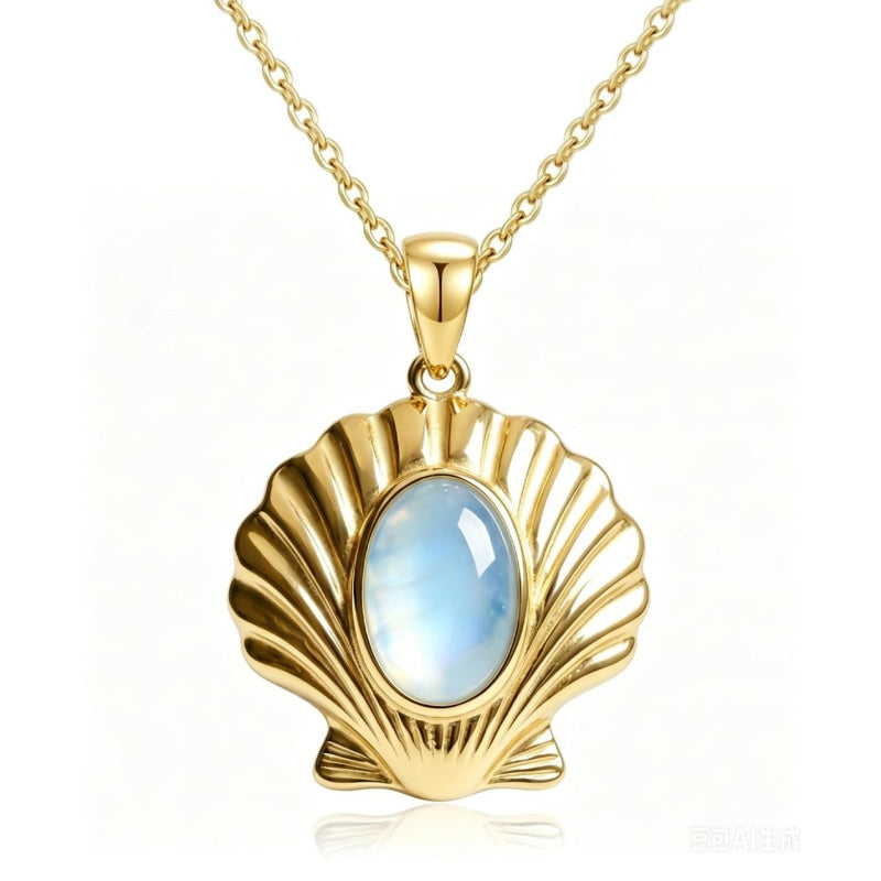 14K Gold Plated Moonstone Octopus Sea Turtle Conch Shell Starfish Seashell Ocean Necklace for Women