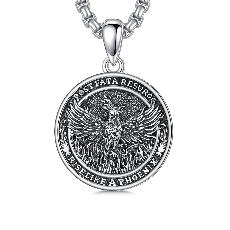 Sterling Silver Phoenix Rising Pendant Necklace NA/AA Sobriety Jewelry