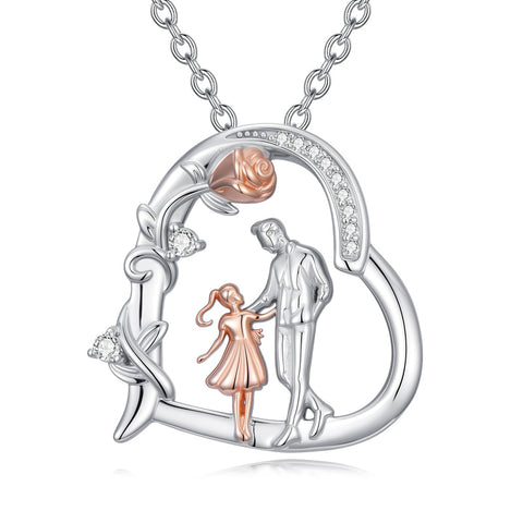 Sterling Silver Father Daughter Heart Pendant Necklace from Dad Gift for Daughter