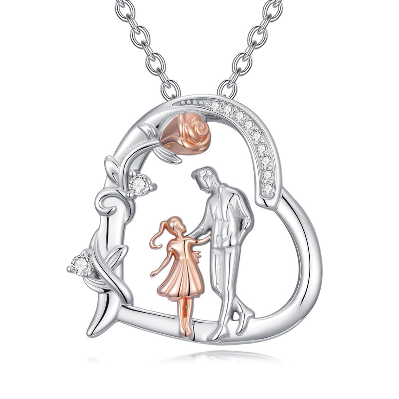 Sterling Silver Father Daughter Heart Pendant Necklace from Dad Gift for Daughter