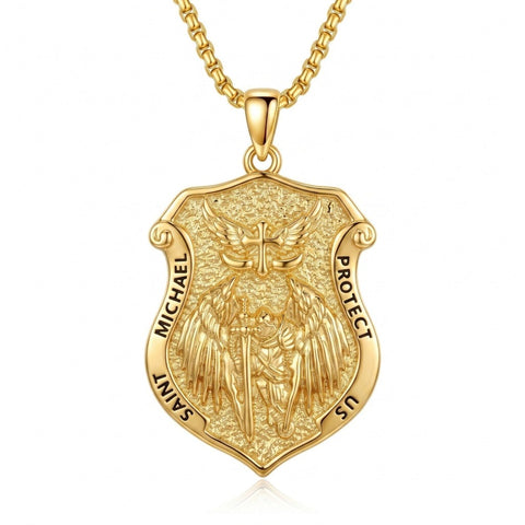 14K Gold Plated Saint Medal Christian  Pendant Necklace for Men