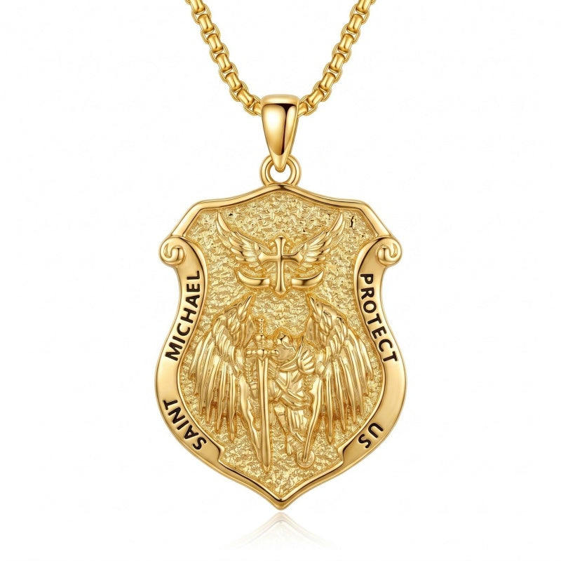 14K Gold Plated Saint Medal Christian  Pendant Necklace for Men