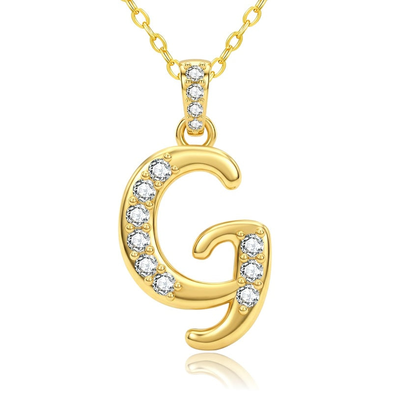 Cubic Zircon 14K Gold Plated Initial Letter A-Z Pendant Necklace
