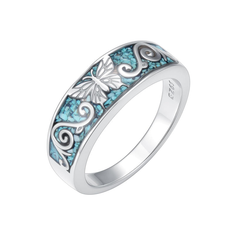 Sterling Silver Turquoise Butterfly Lotus Pet Paw Ring for Women