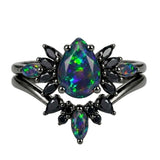 Sterling Silver 10K  14K  18K  Gold Personalized Engraved Black Opal Engagement Wedding Promise Ring for Her